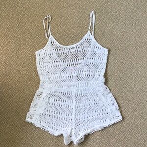 Victoria’s Secret White Sheer Crochet Romper Swim Cover Up Small